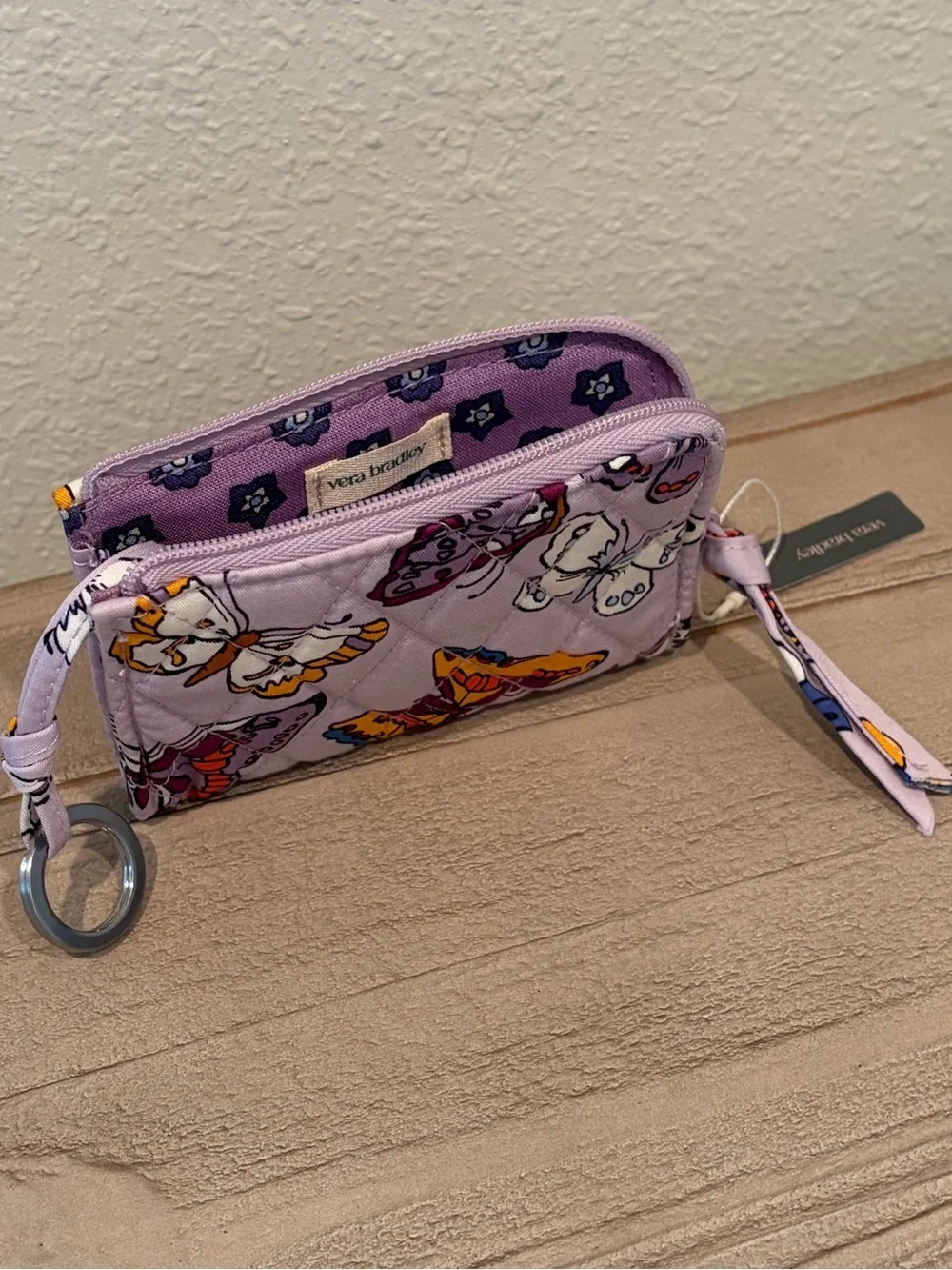 Vera Bradley Butterfly Print Wristlet Card Case with Key Ring